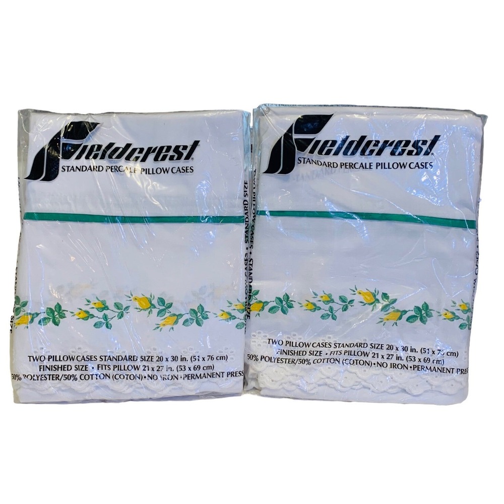 Vintage Fieldcrest 4- Standard Pillowcases Dainty Yellow Roses Made USA NOS